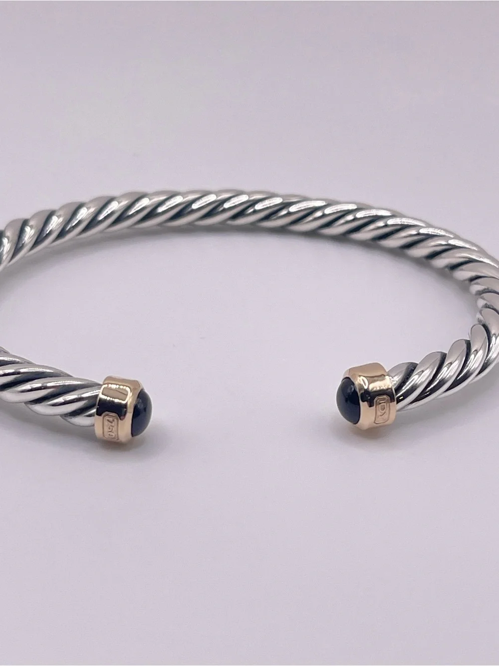 David Yurman Cable Cuff Bracelet with 18K Yellow Gold and Black Onyx, 6mm
